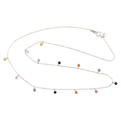 Collar Cadena Delicada Multi Zafiro De Oro Blanco 18k