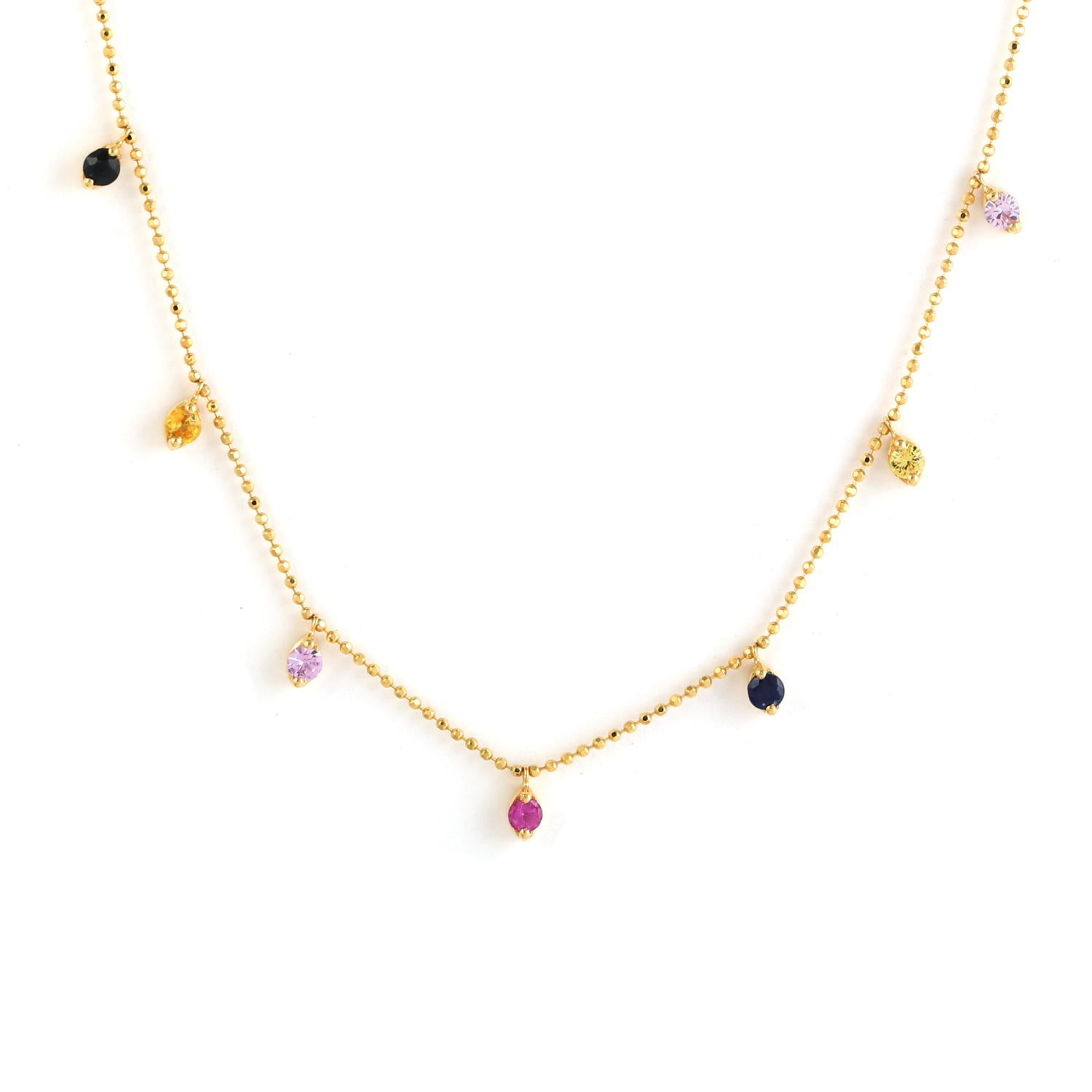 Multi Sapphire Zarte Kette Halskette aus 18k Gelbgold (Kunsthandwerker*in) im Angebot