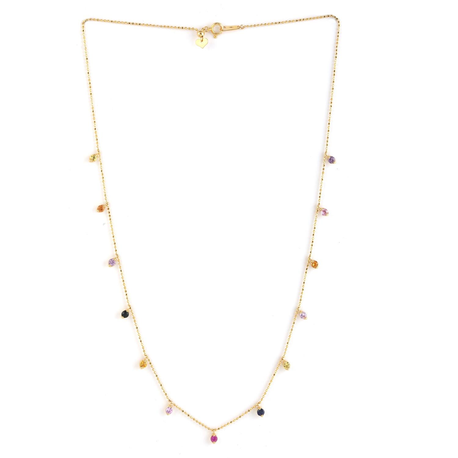 Multi Sapphire Zarte Kette Halskette aus 18k Gelbgold (Gemischter Schliff) im Angebot