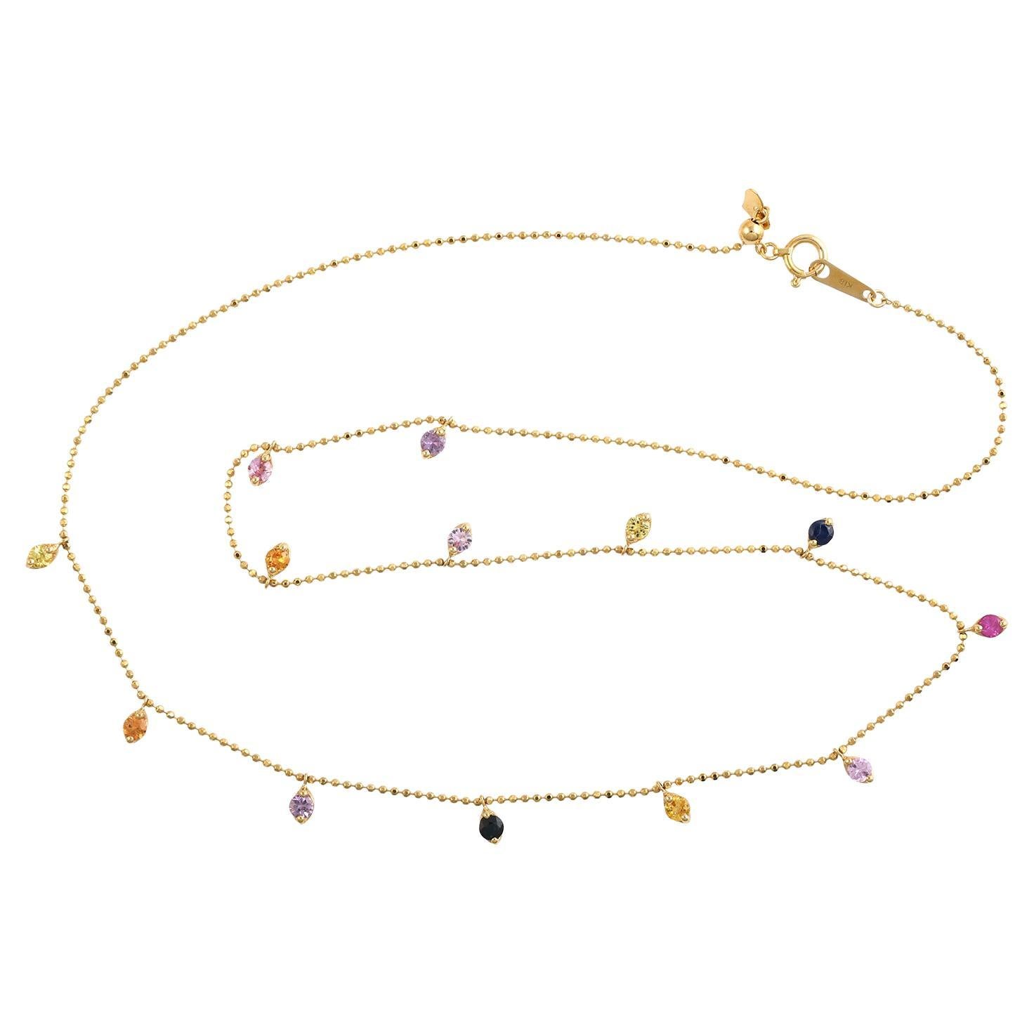 Multi Sapphire Zarte Kette Halskette aus 18k Gelbgold im Angebot