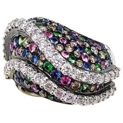 Multi Sapphire Diamond 18 Karat Gold Ring