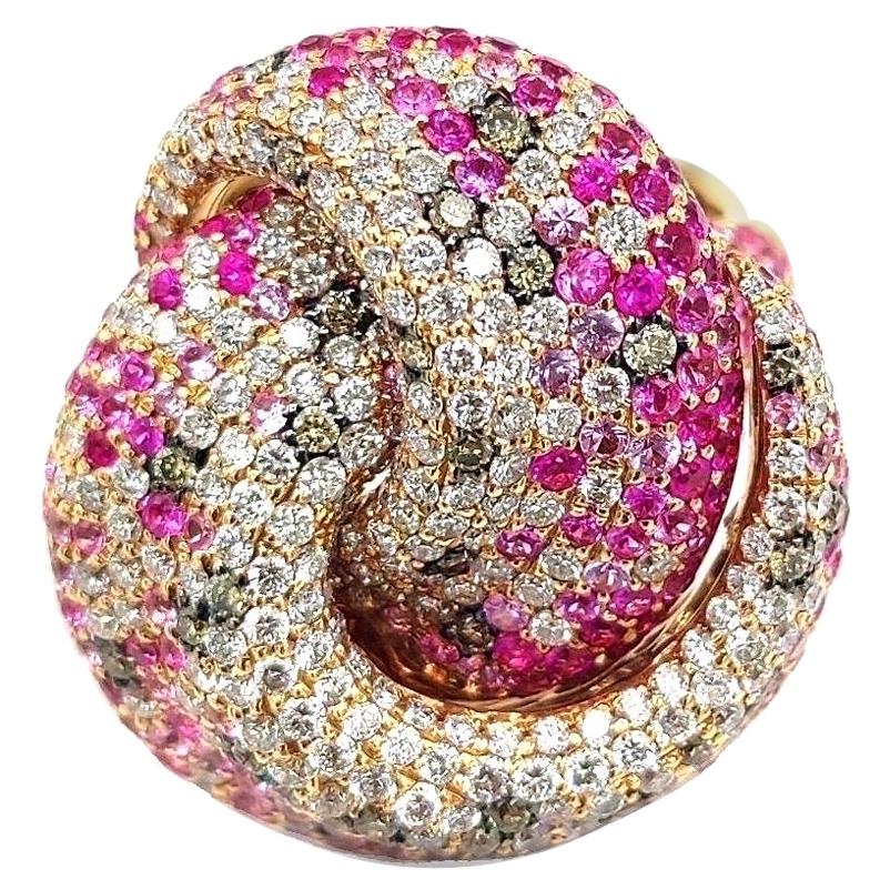 Multi Sapphire Diamond 18 Karat Rose Gold Tutti Frutti Knot Ring For Sale