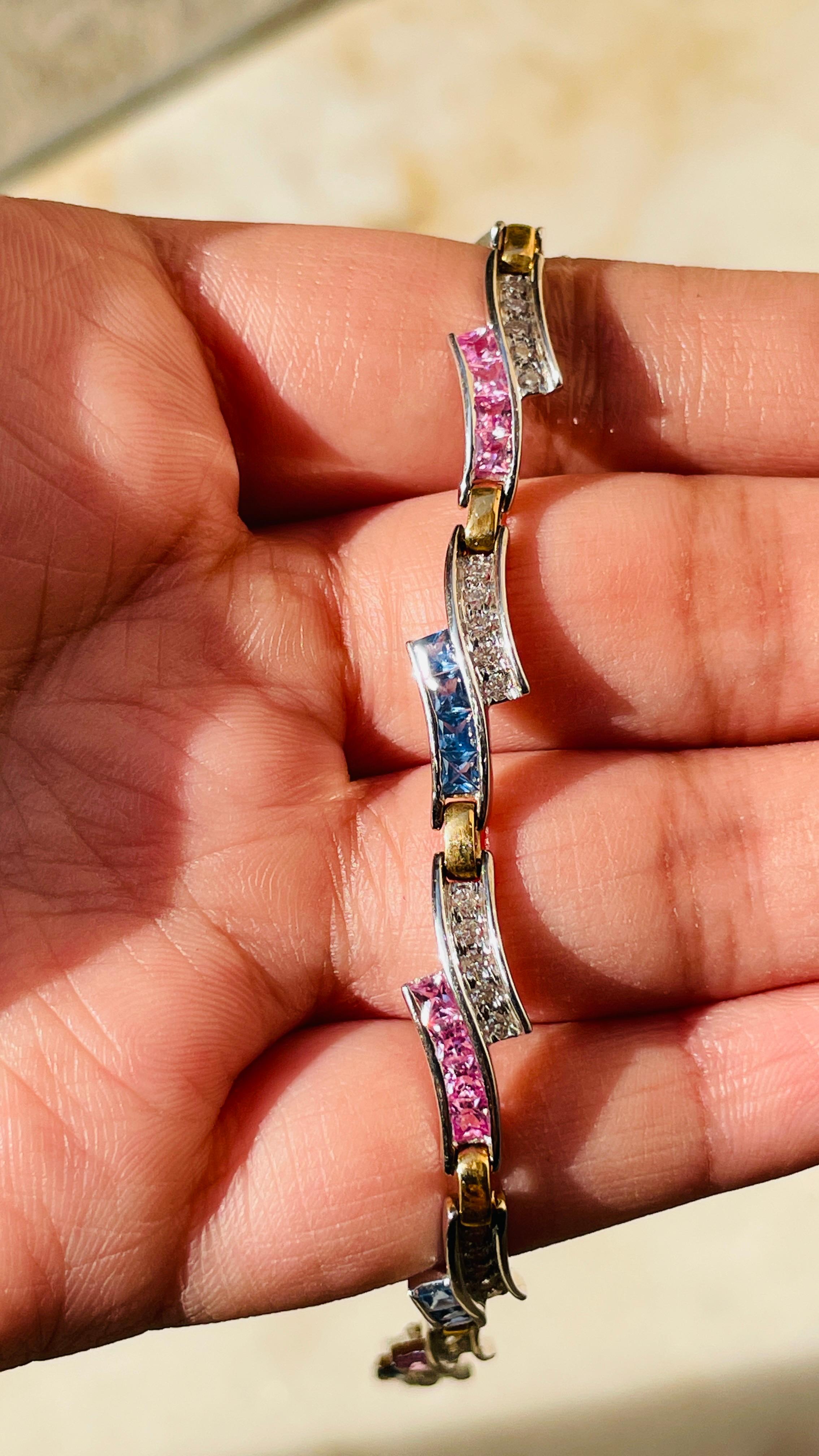 Multi Sapphire Diamond Bracelet in 18 Karat White Gold In New Condition For Sale In Houston, TX