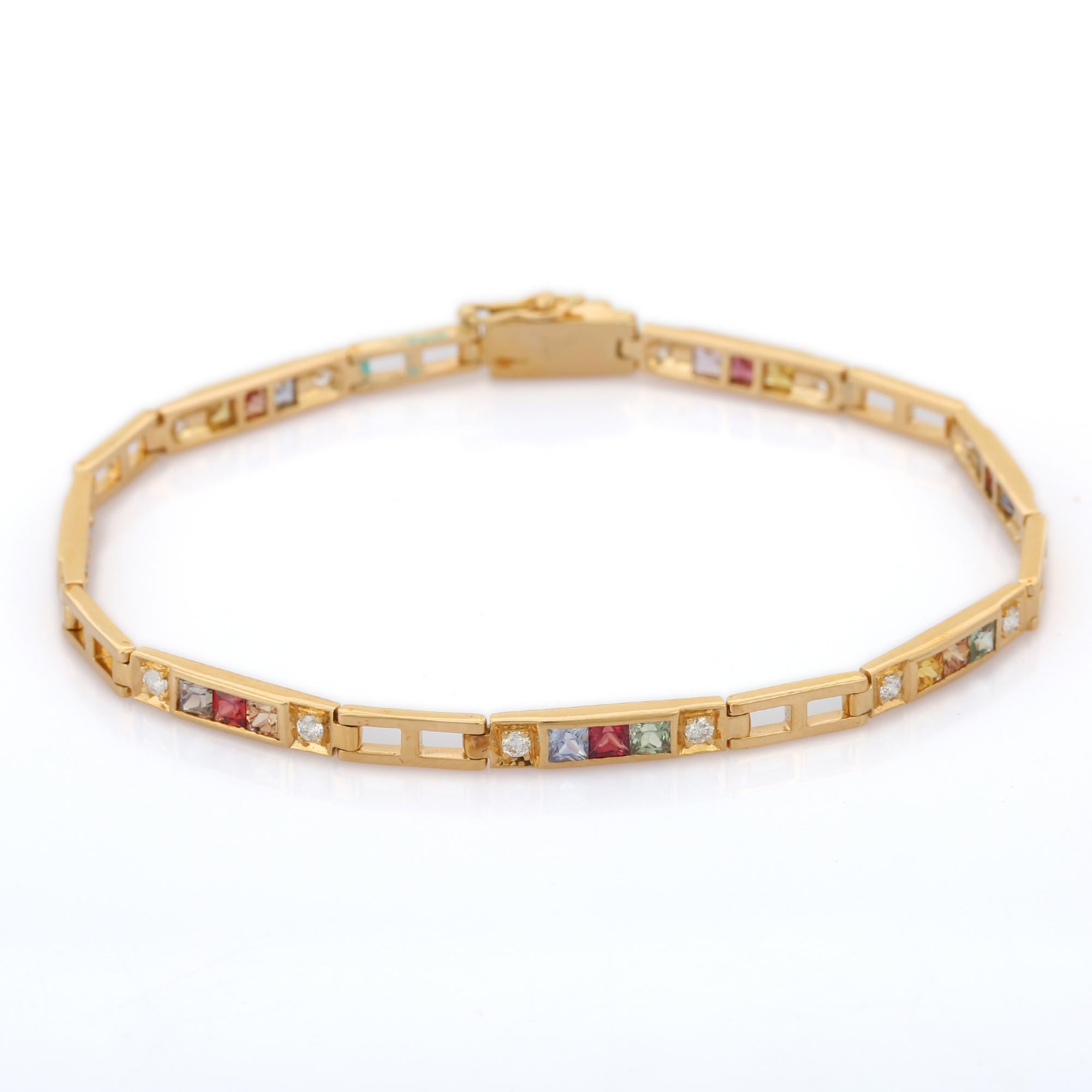 Multi Sapphire Diamond Bracelet in 18K Yellow Gold For Sale 3