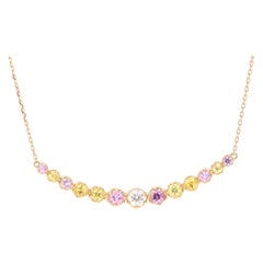 Multi Sapphire Diamond Chain Necklace 14 Karat Yellow Gold