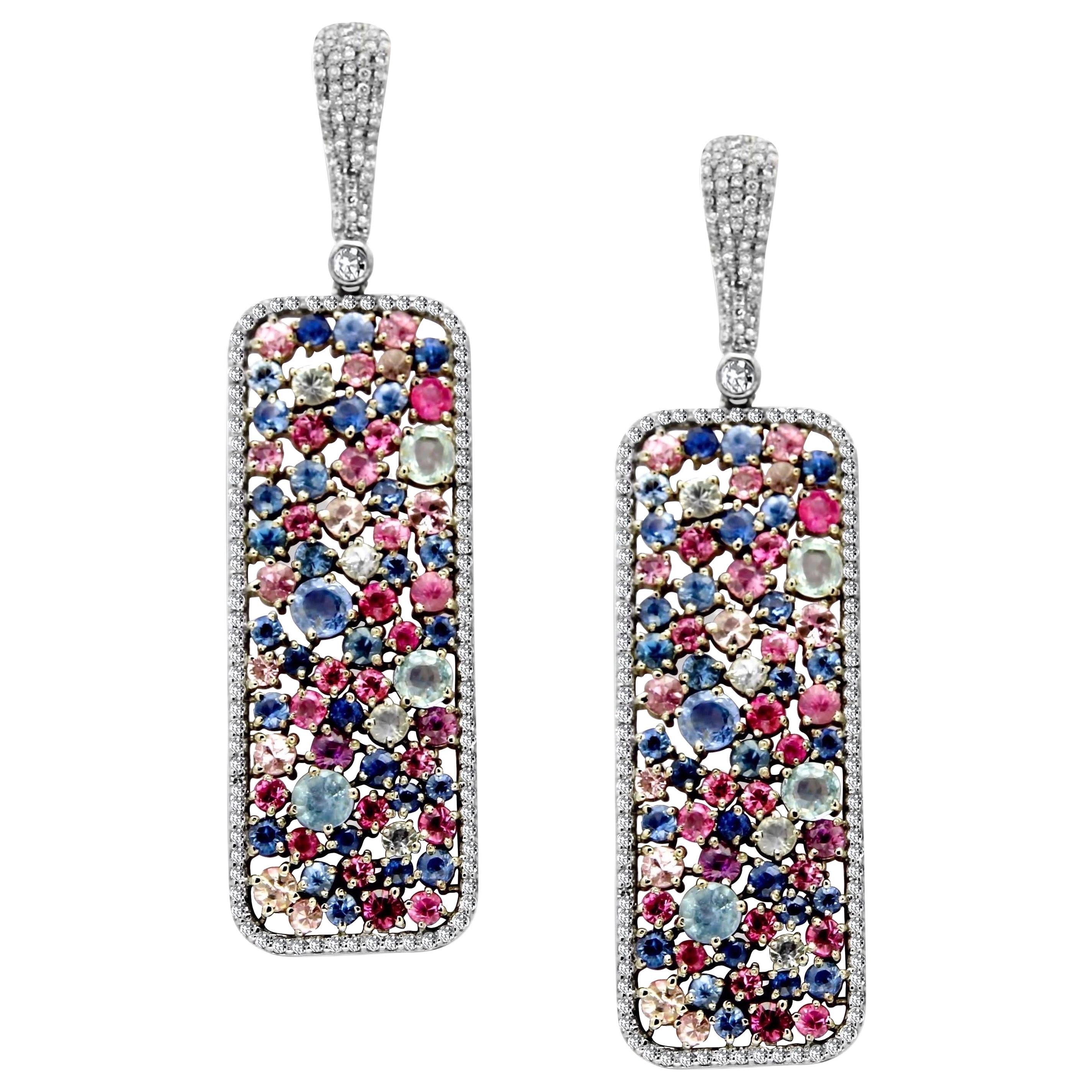 Multi Sapphire Diamond Earrings