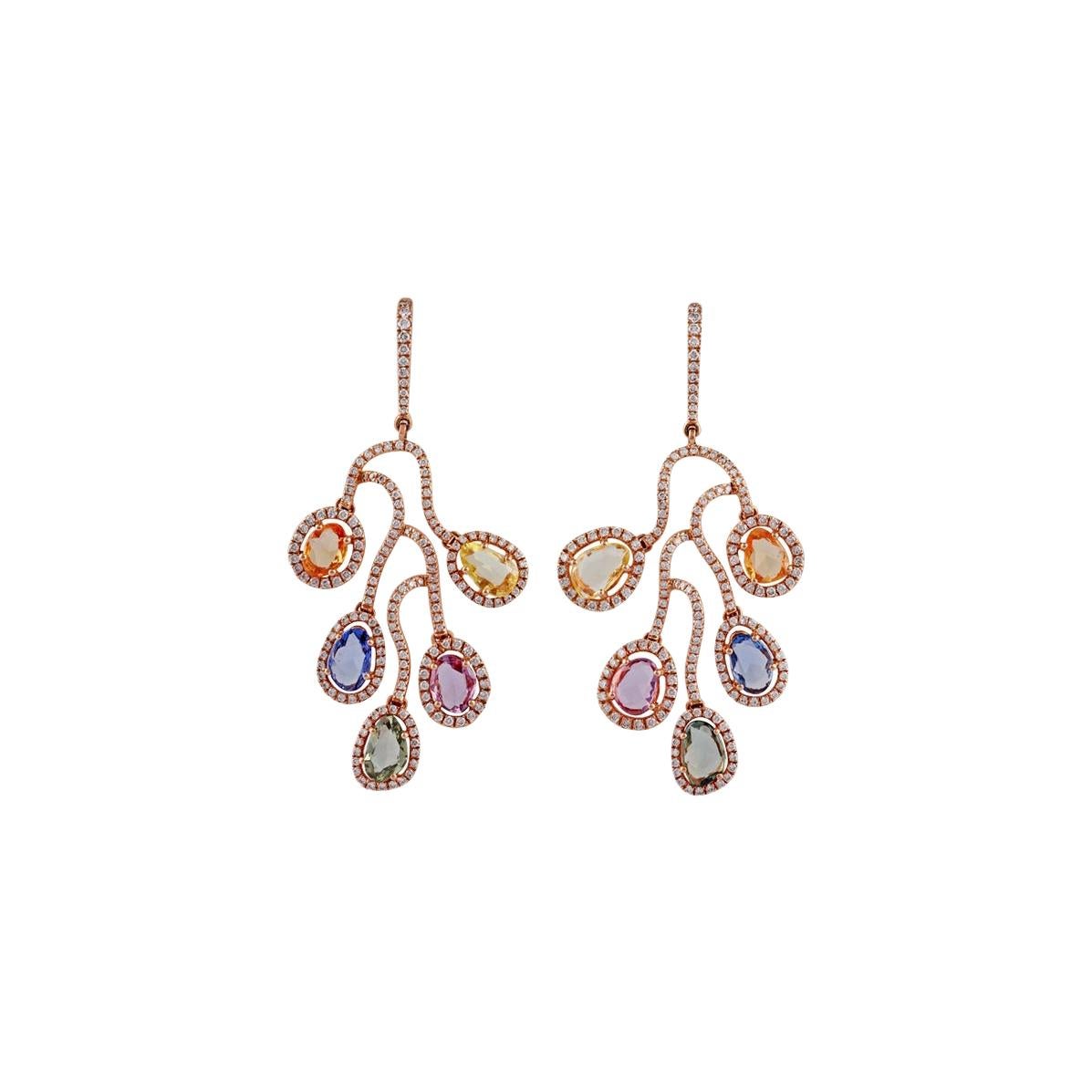 Boucles d'oreilles saphirs et diamants cloutés en or 18k