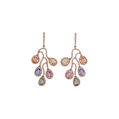 Multi Sapphire & Diamond Earrings Studded in 18k Gold