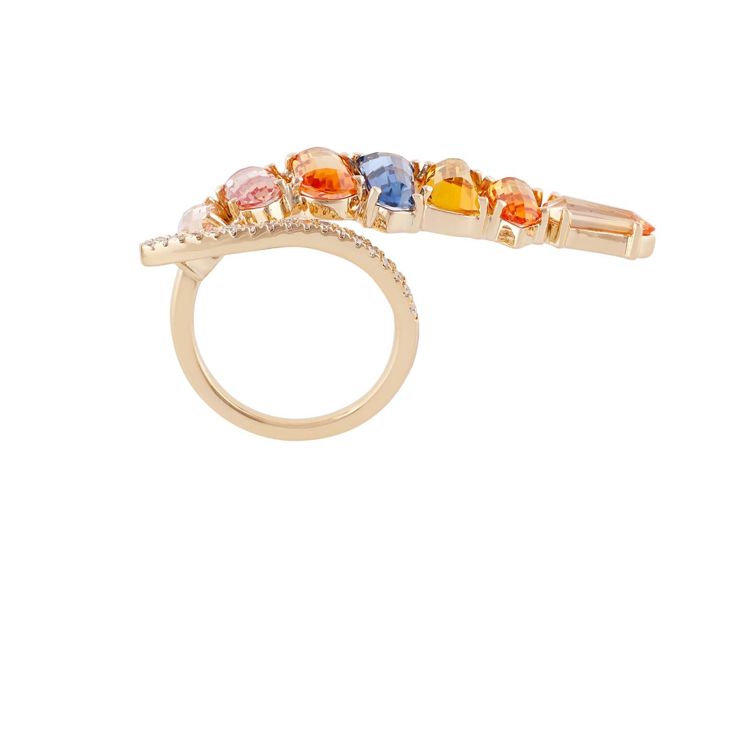 Contemporary Multi Sapphire & Diamond Ring Studded in 18k Gold