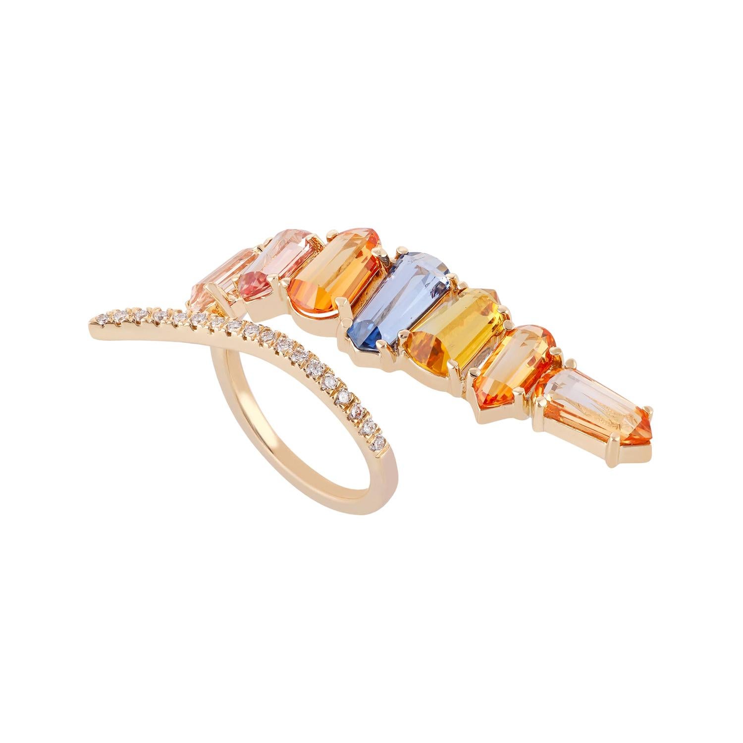 Multi Sapphire & Diamond Ring Studded in 18k Gold