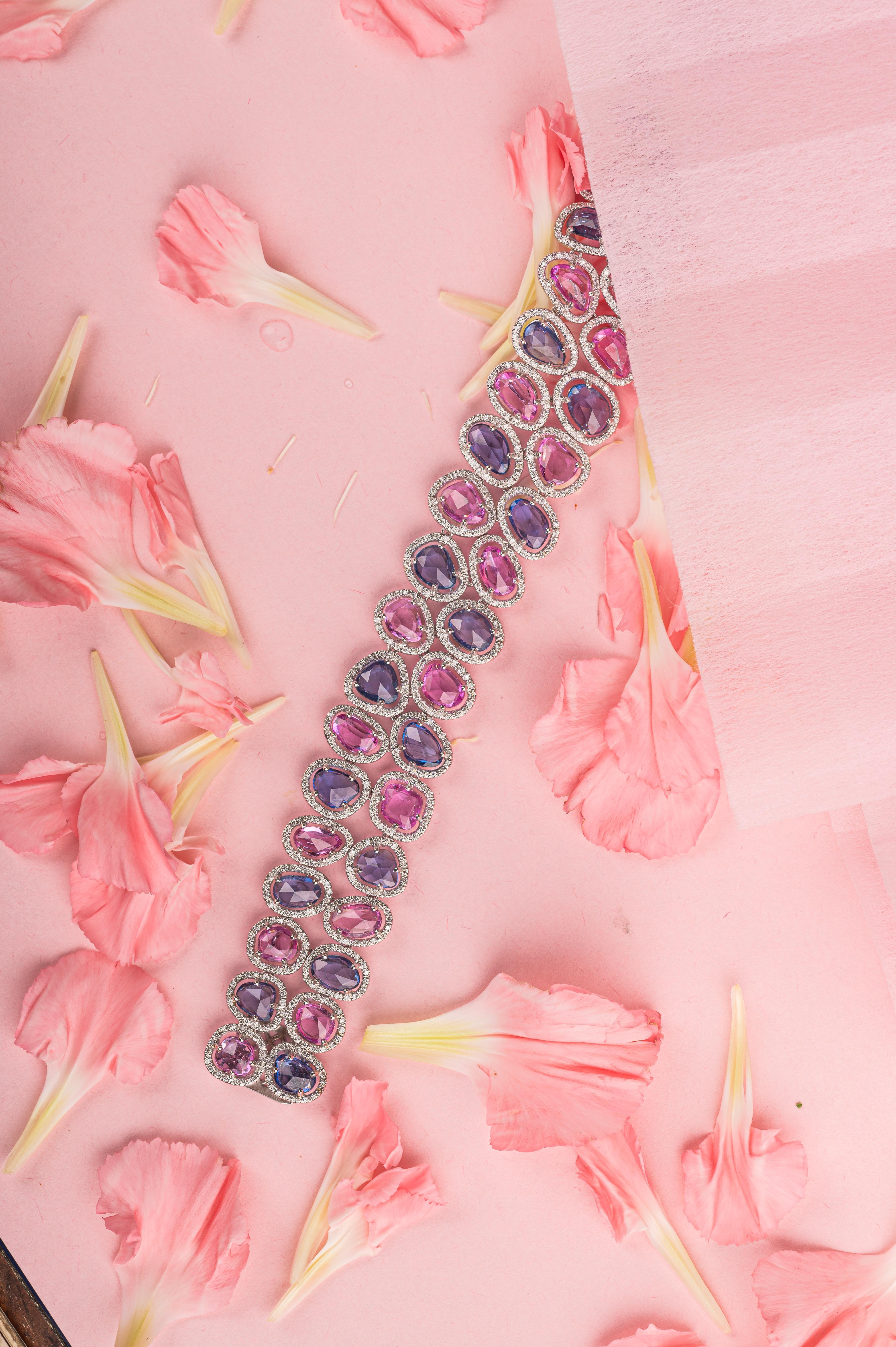 Pulsera de Boda de Tenis con Múltiples Zafiros y Diamantes en Oro Blanco Macizo de 18 Kilates en Nuevo estado para la venta en New York, NY