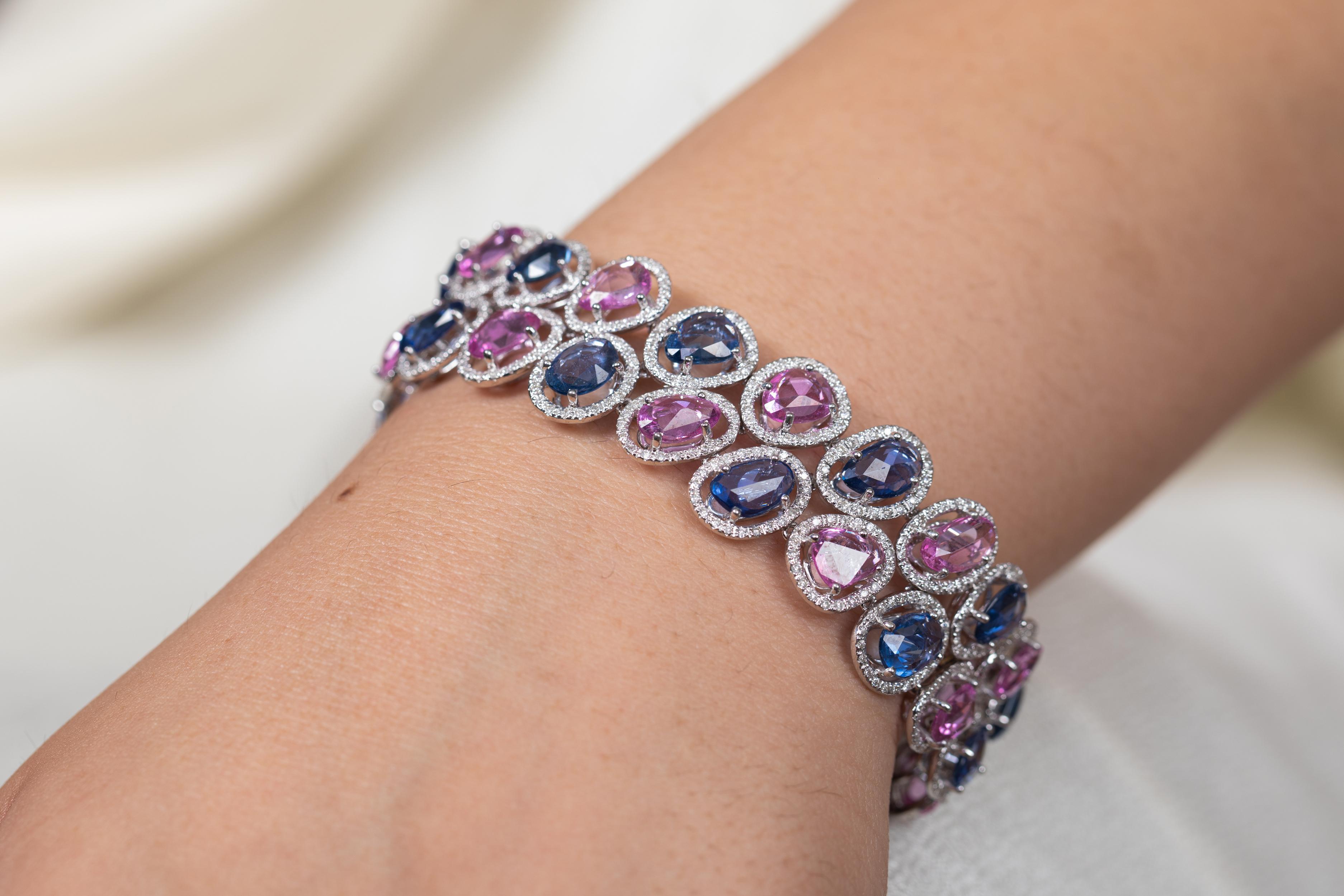 De las mujeres Pulsera de Boda de Tenis con Múltiples Zafiros y Diamantes en Oro Blanco Macizo de 18 Kilates en venta
