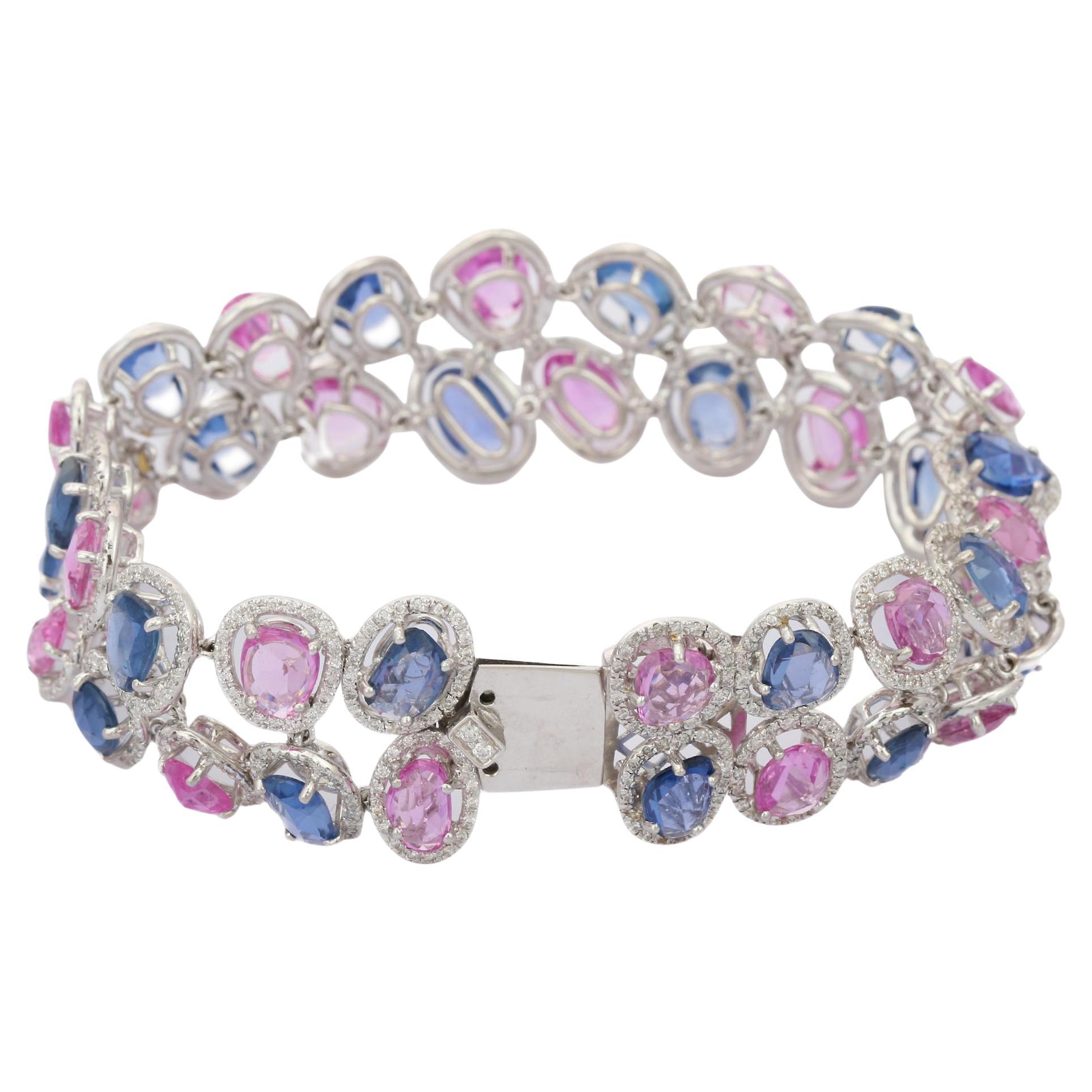 Multi-Sapphire & Diamond Tennis Wedding Bracelet in 18 Karat Solid White Gold
