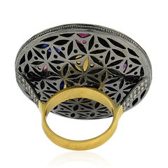 Multi-Sapphire Disc Ring With Pave Diamonds In 18k Yellow Gold Ring