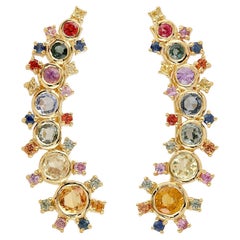 Multi Sapphire Climber Earrings Made in 18k Yellow Gold