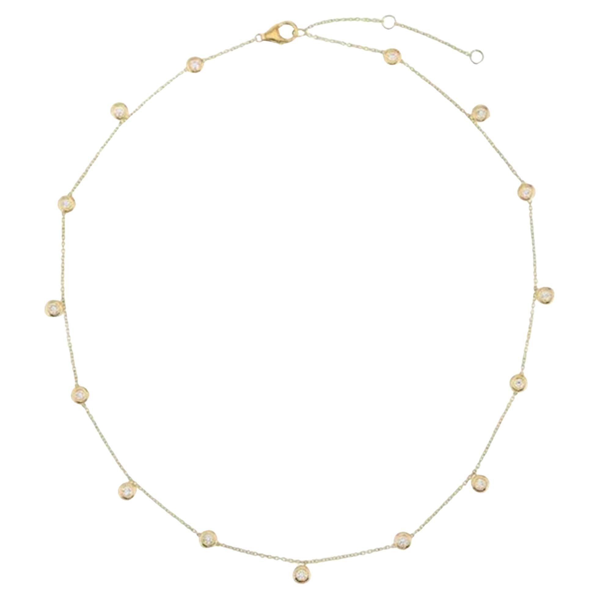Collana a perline in oro 14 carati con diamante da 1,01 carati e zaffiri e smeraldi in vendita