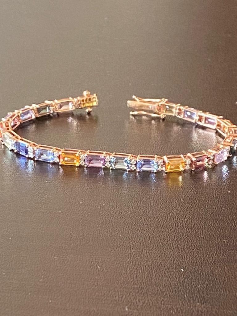 Multi Sapphire Emerald Cut Bracelet In New Condition In Great Neck, NY