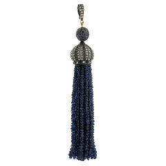 Blue Sapphire Tassel Pendant With Emerald & Diamonds Made in 18k Gold