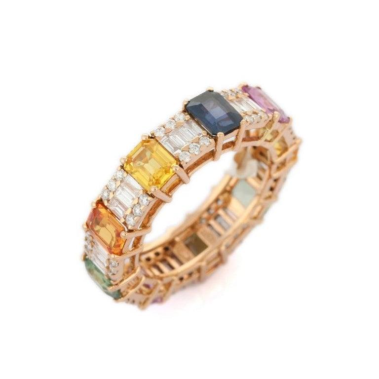 For Sale:  Multi Sapphire Eternity Band Ring in 18K Rose Gold Encrusted with Diamonds 2