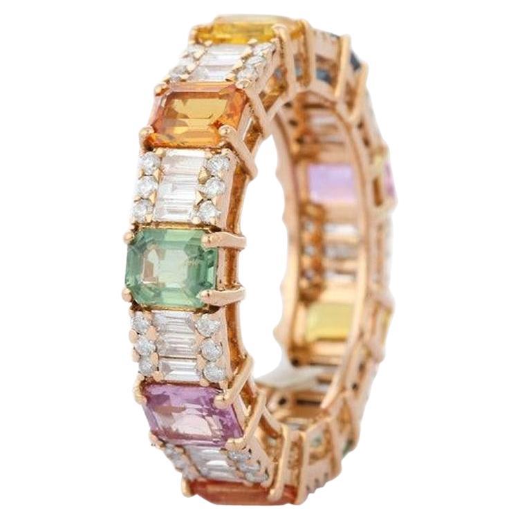 Mehrfarbiger Saphir-Eternity-Ring aus 18 Karat Roségold mit Diamanten