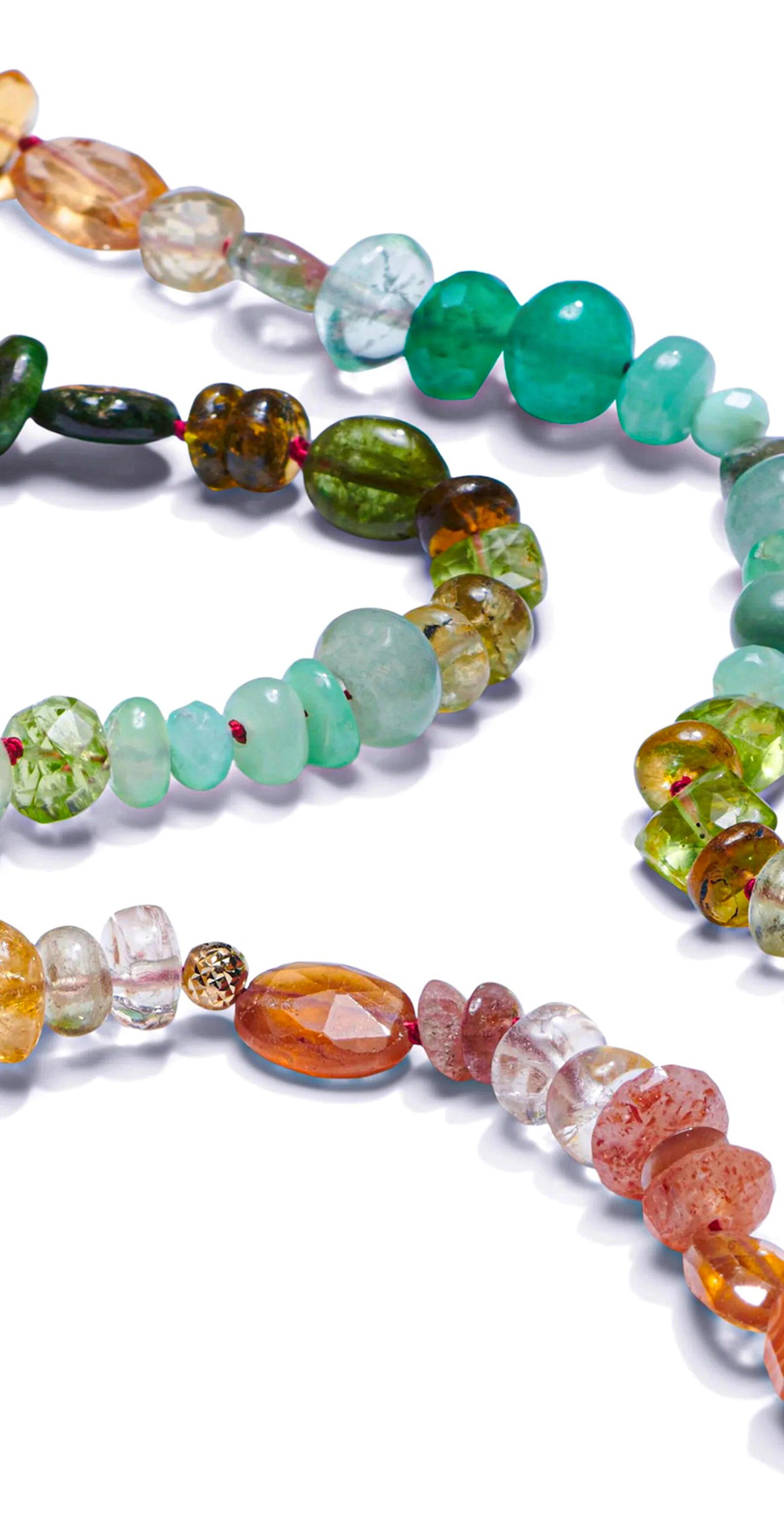 Women's or Men's Sapphire and Emerald Beaded Yellow Gold Necklace For Sale