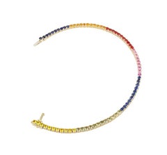Multi Sapphire Fine Jewelry Diamond Yellow Gold Colourful Tennis Bracelet