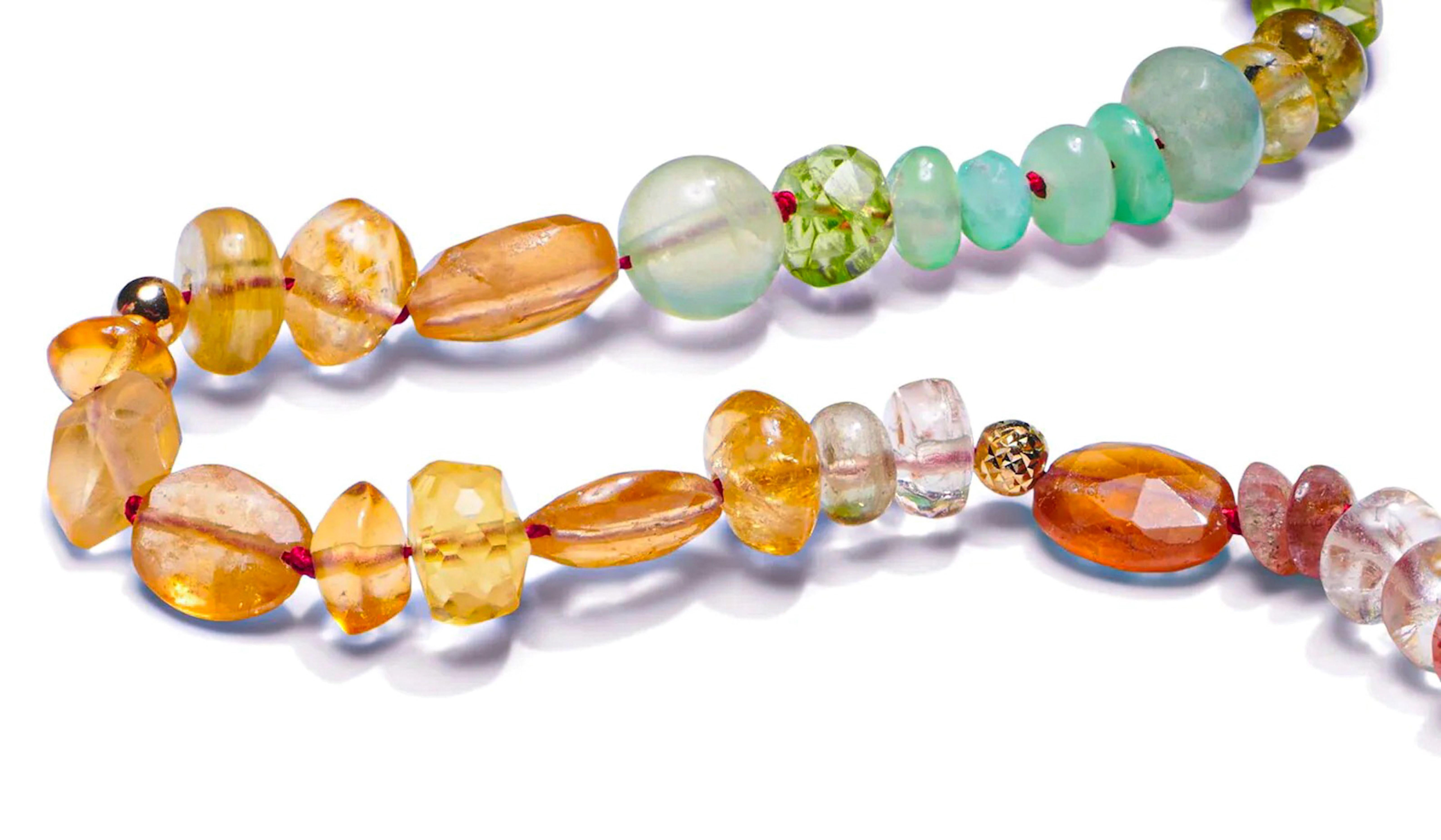 Sapphire and Emerald 14K Gold Beaded Necklace with Ruby in vendita 1