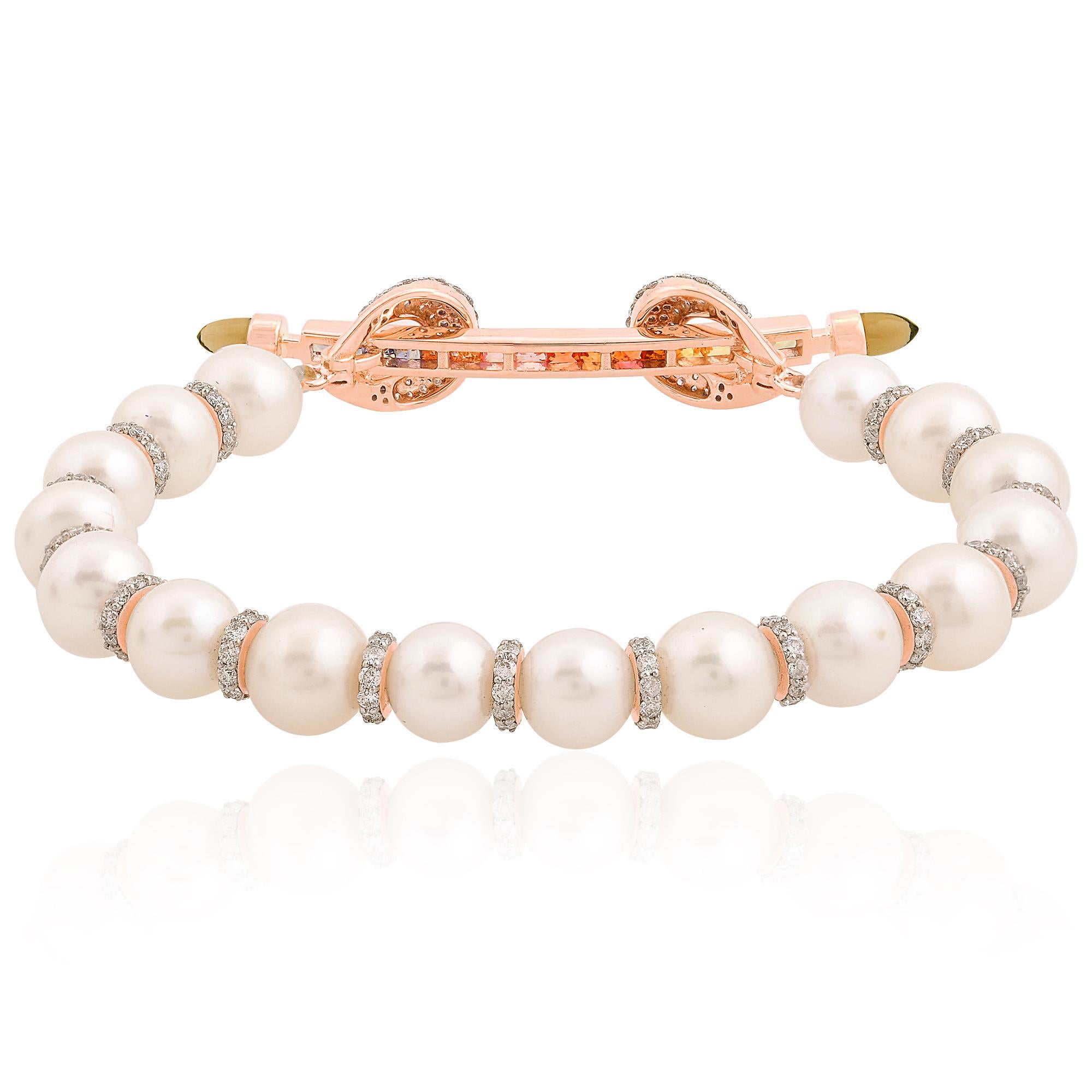 The bracelet itself is expertly crafted in solid 14k rose gold, renowned for its warm and romantic hue. The rose gold complements the colors of the gemstones and pearls, creating a cohesive and visually pleasing composition.

Item Code :- SEBR-41430