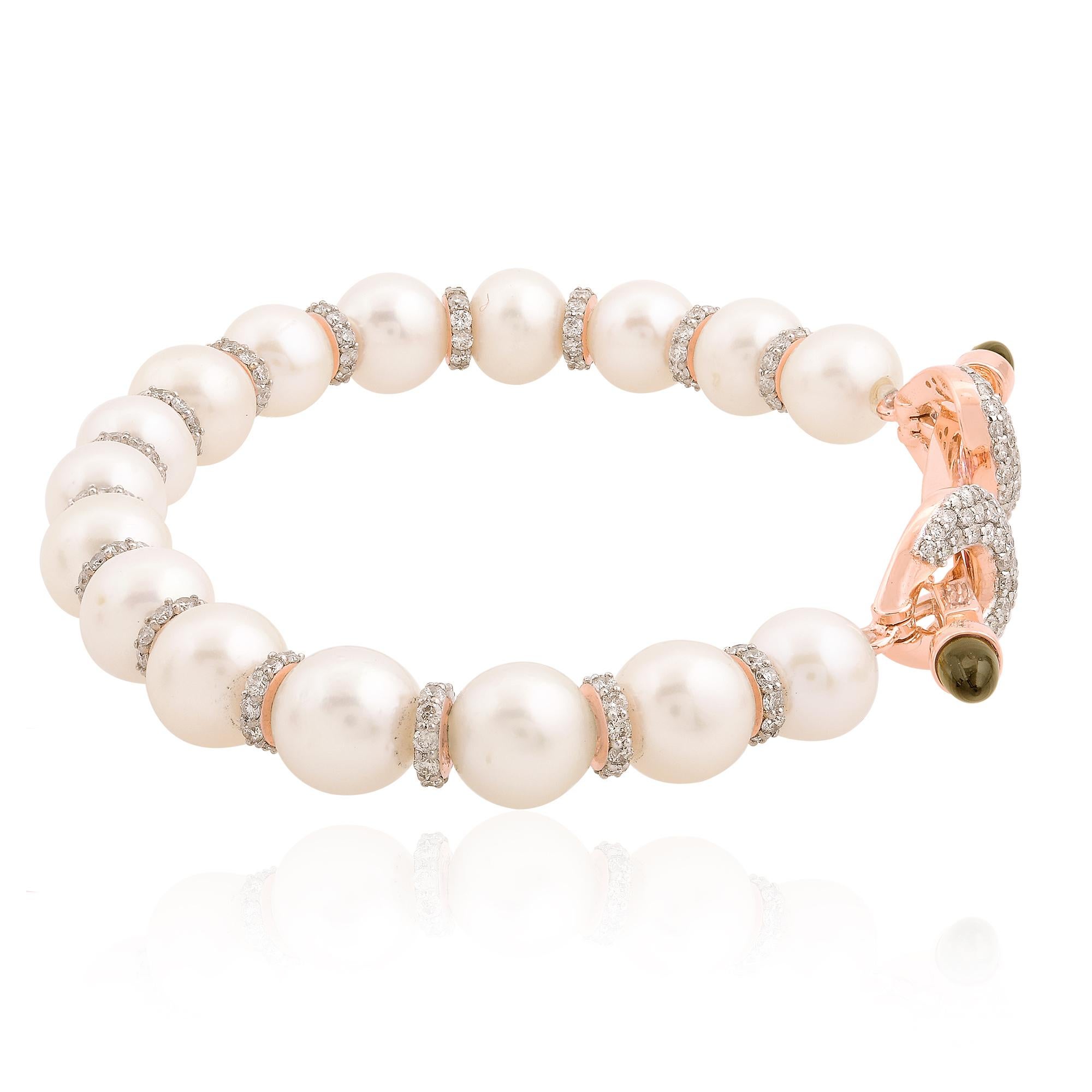 Modern Multi Sapphire Gemstone Bracelet Pearl 14k Rose Gold Diamond Pave Fine Jewelry For Sale