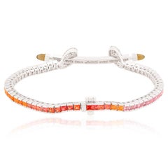 Multi Sapphire Gemstone Bracelet Smoky Diamond Solid 18k White Gold Fine Jewelry