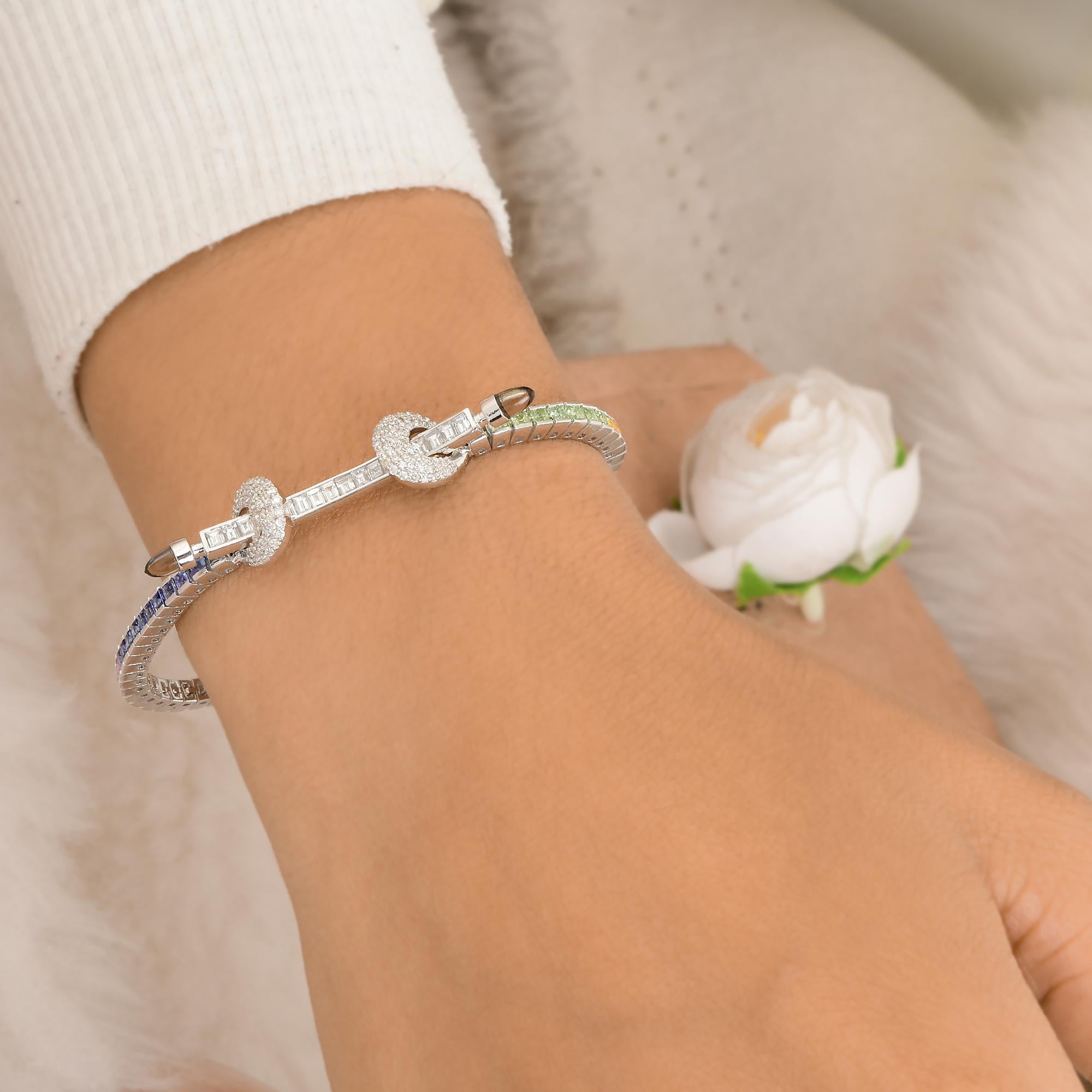 Women's Multi Sapphire Gemstone Bracelet Smoky Diamond Solid 18k White Gold Fine Jewelry For Sale