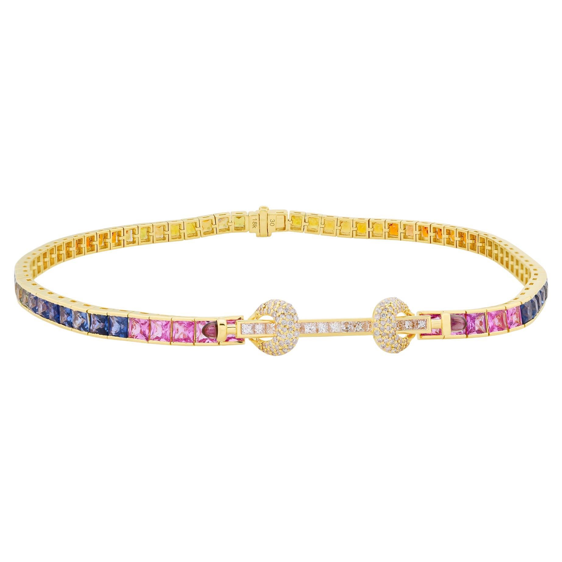 Multi Sapphire Gemstone Choker Necklace Diamond 14 Karat Yellow Gold Jewelry