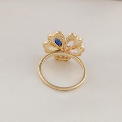 Multi Sapphire Gemstone Diamond Floral Ring 18 Karat Yellow Gold Jewelry