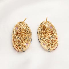 Pendientes Zafiro Múltiple SI/H Pendientes Diamante Oro Amarillo 18 Kilates