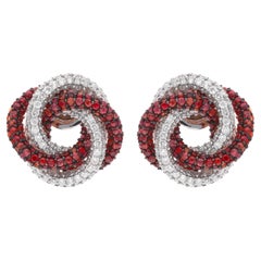 Multi Sapphire Gemstone Knot Design Earrings Diamond Pave 14 Karat White Gold