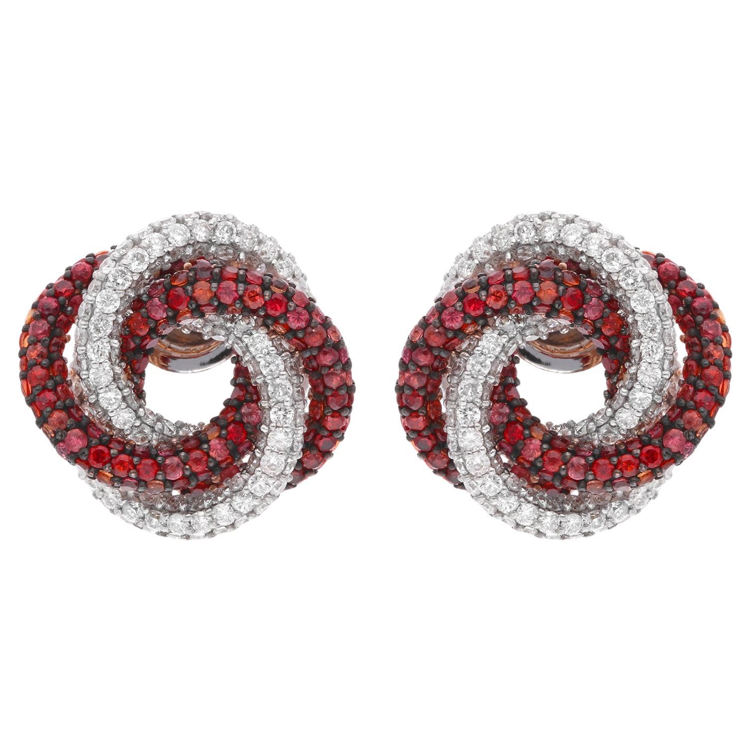 Orecchini Multi Sapphire Gemstone Knot Design Diamond Pave Oro bianco 14 carati