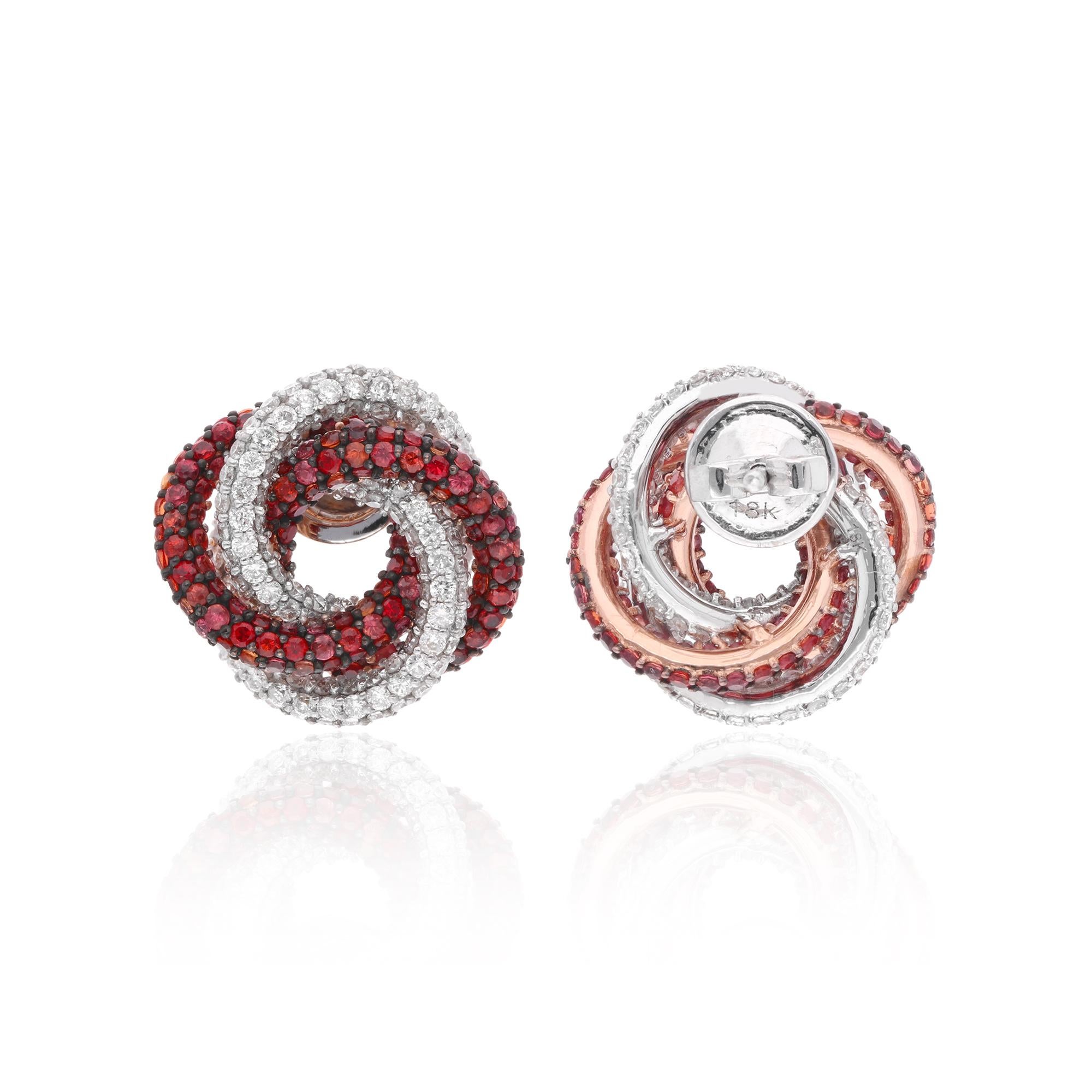 Modern Multi Sapphire Gemstone Knot Design Earrings Diamond Pave 18 Karat White Gold For Sale