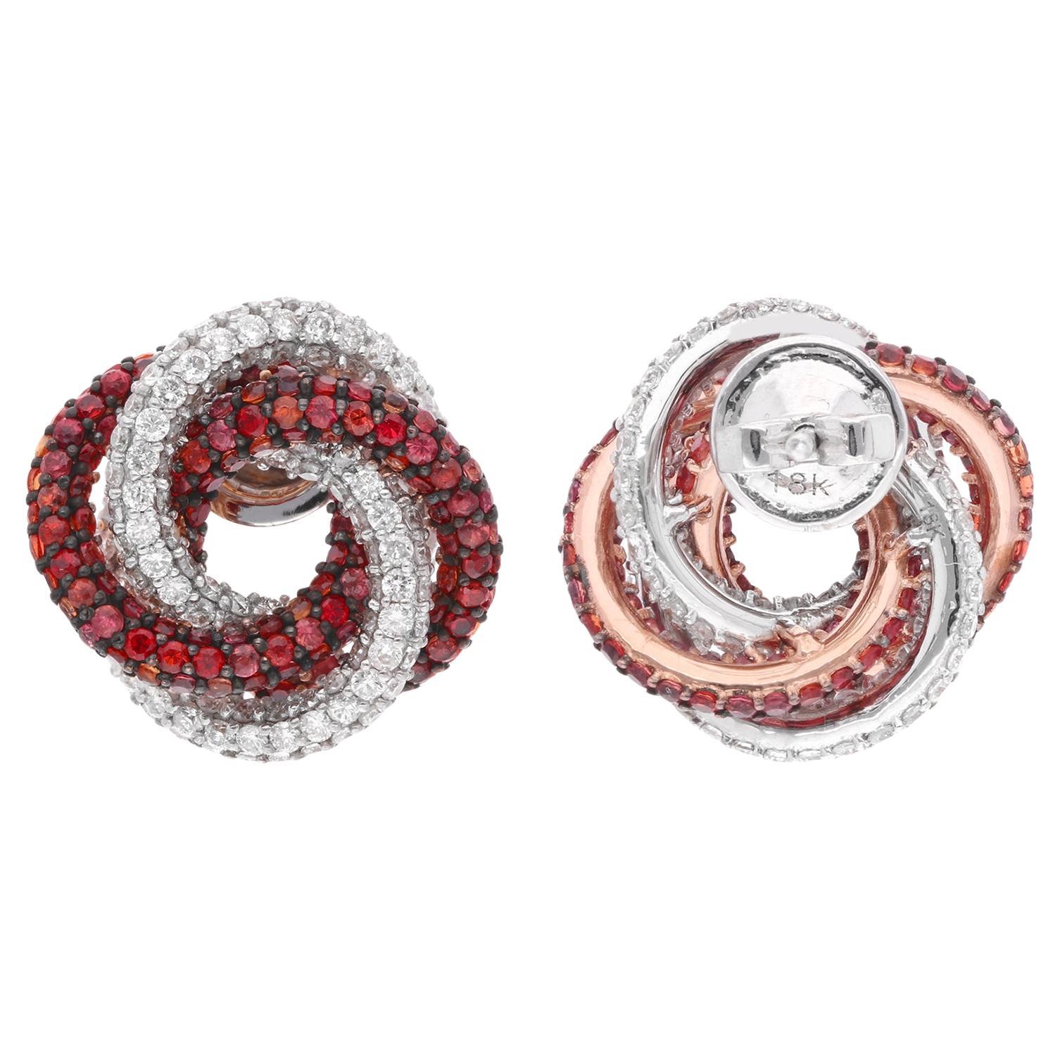 Orecchini Multi Sapphire Gemstone Knot Design Diamond Pave Oro bianco 18 carati