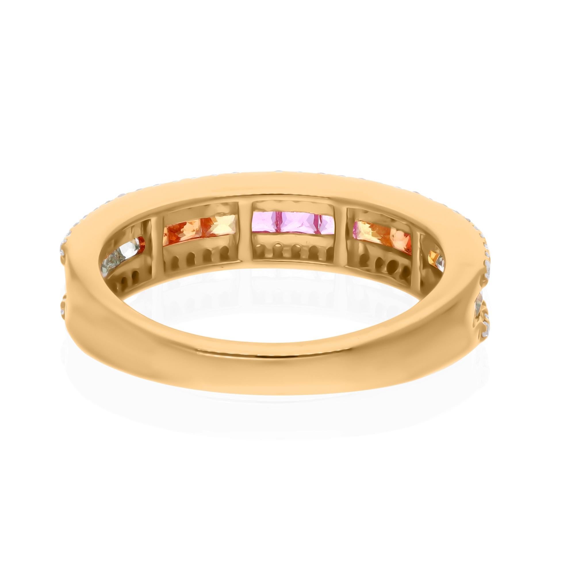 Modern Multi Sapphire Gemstone Ring SI Clarity HI Color Diamond 14 Karat Yellow Gold For Sale