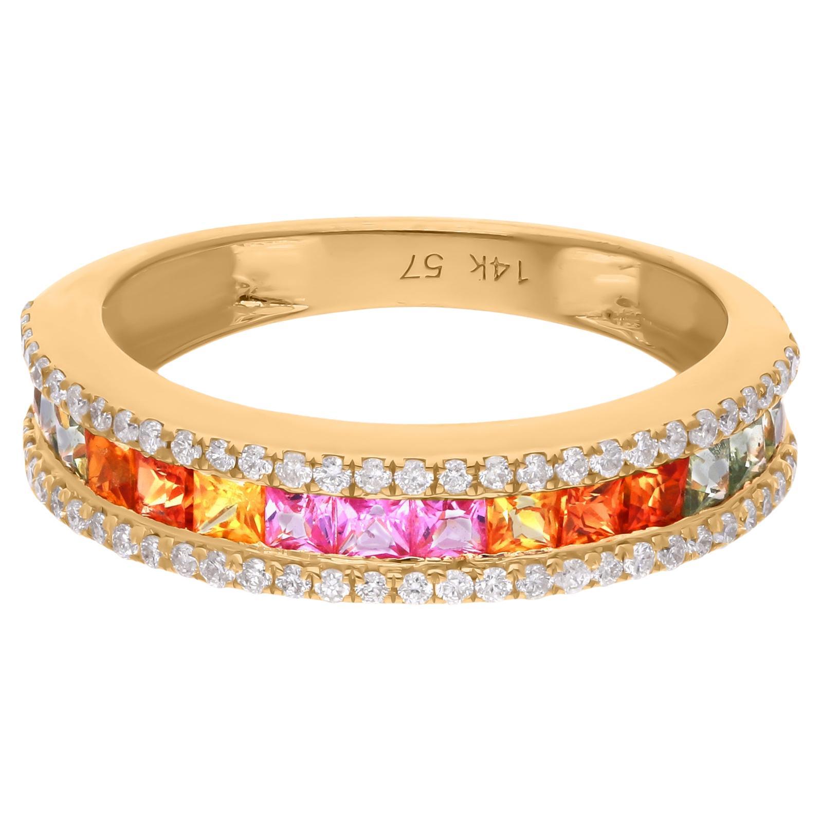 Multi Saphir Edelstein Ring SI Klarheit HI Farbe Diamant 14 Karat Gelbgold