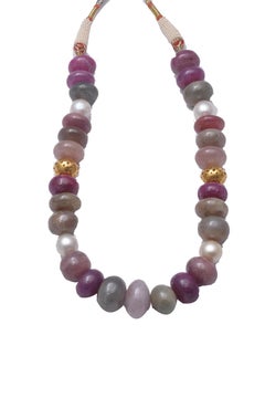 Natural Multi Sapphire Gold String Necklace in 18k Gold