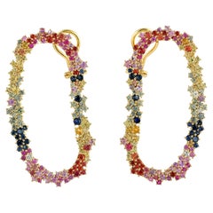 Multi Sapphire Handmade Stud Earrings Made In 18k Yellow Gold