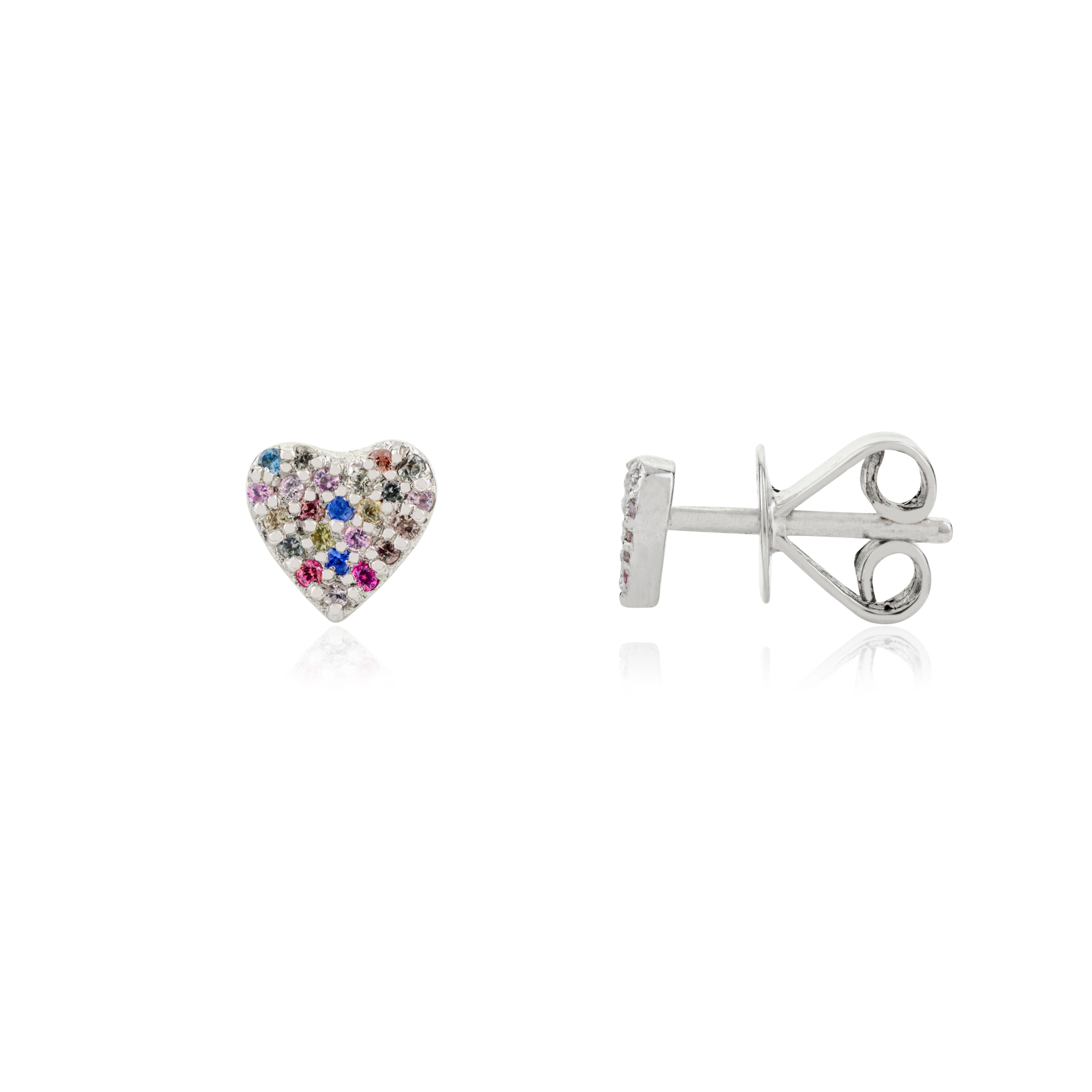 Taglio rotondo Orecchini a cuore con zaffiro multiplo in oro bianco 14k Regalo di compleanno per lei in vendita