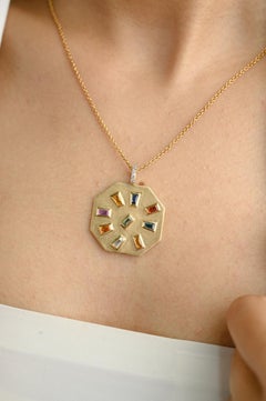 Antique Multi Sapphire Pendant 18k Solid Yellow Gold, Secret Santa Gift