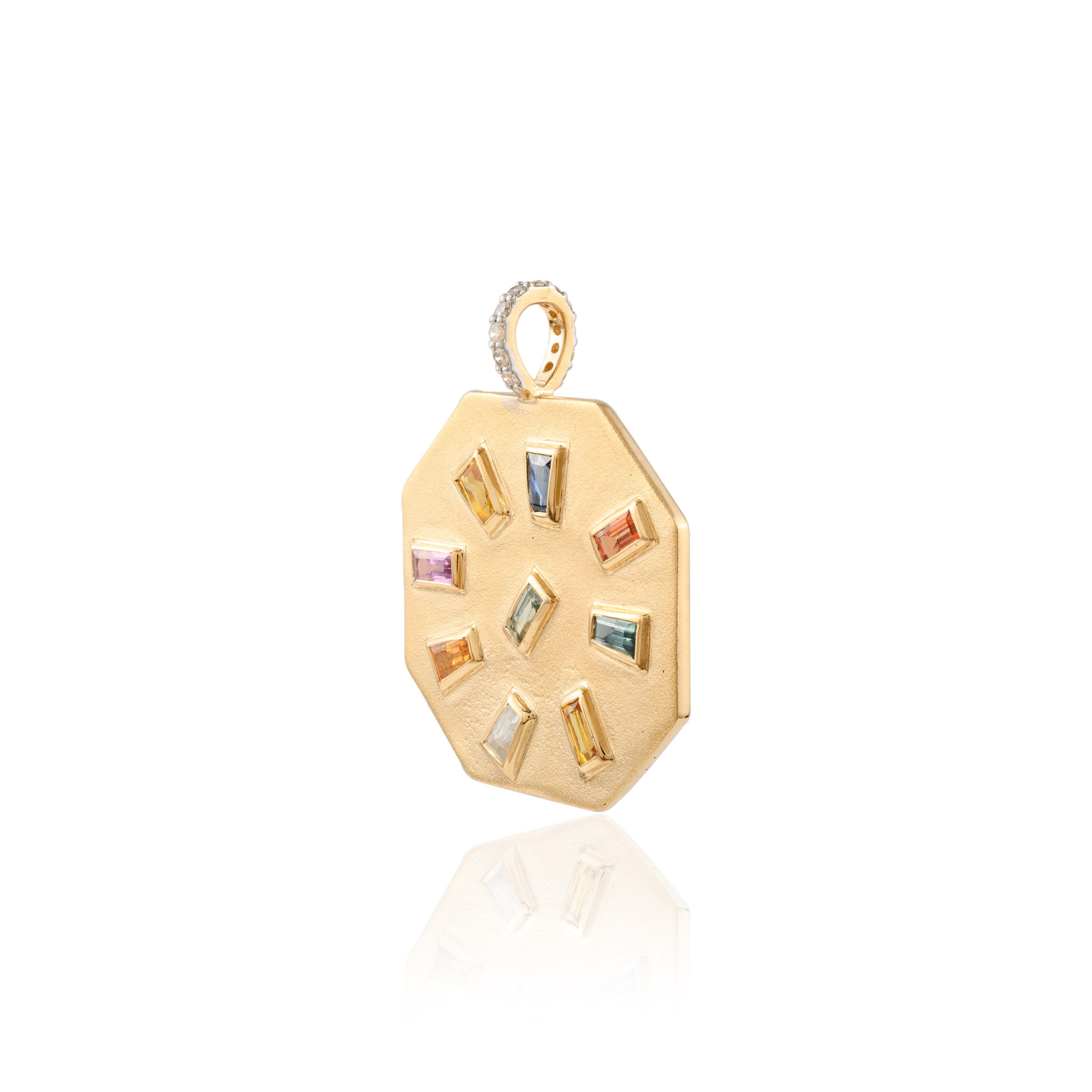 Artisan Pendentif ancien en or jaune massif 18 carats avec plusieurs saphirs, cadeau de Noël secret en vente