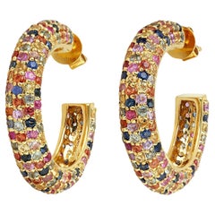 Multi Sapphire Hoop Earrings Made In 18k Yellow Gold