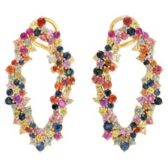 Multi Sapphire Hoop Ohrringe aus 18k Gelbgold