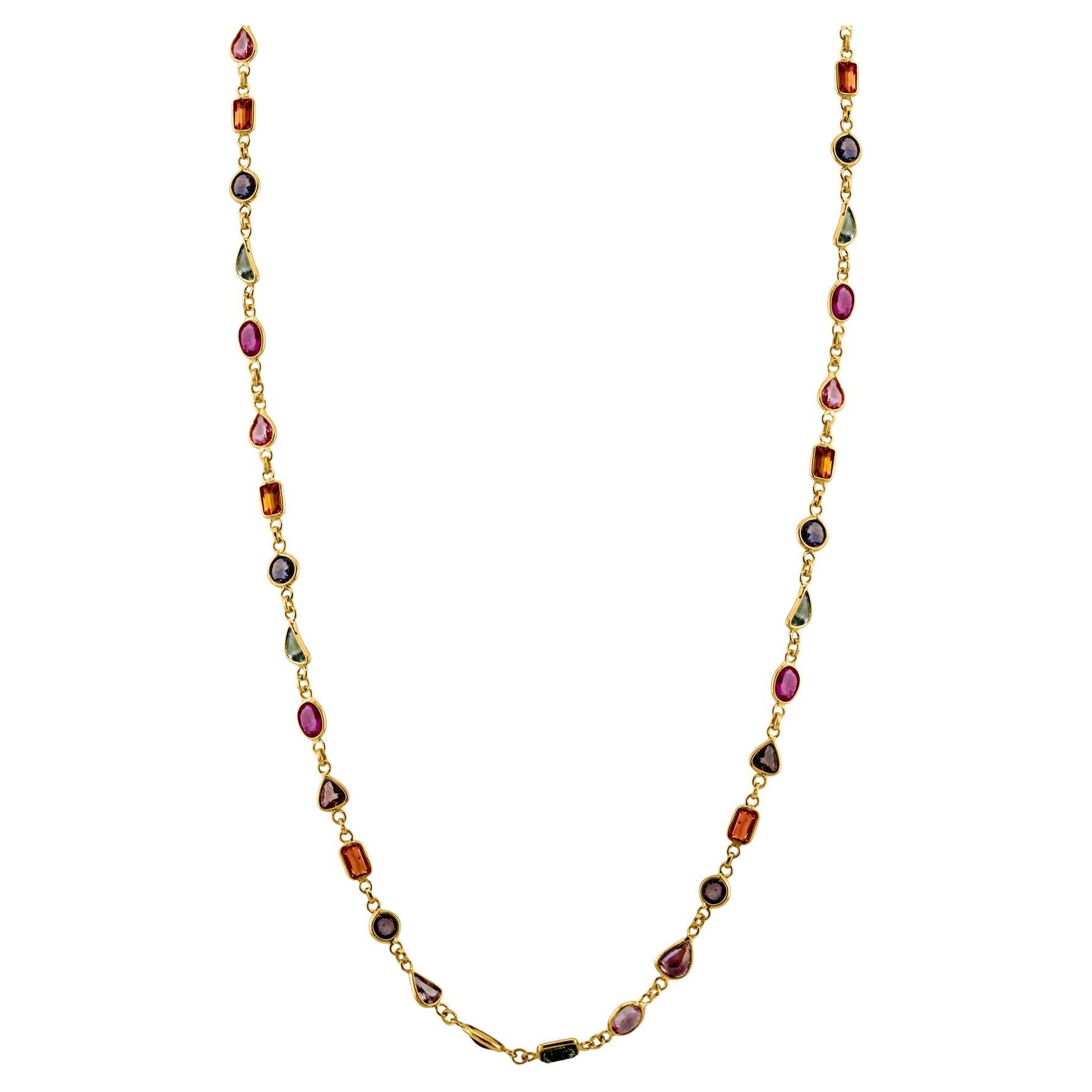 Multi Sapphire Mix Shape Necklace In 18K Yellow Gold