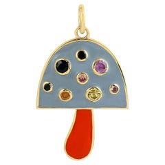 Pendentif en or jaune 14k avec breloque champignon multi saphir émaillé