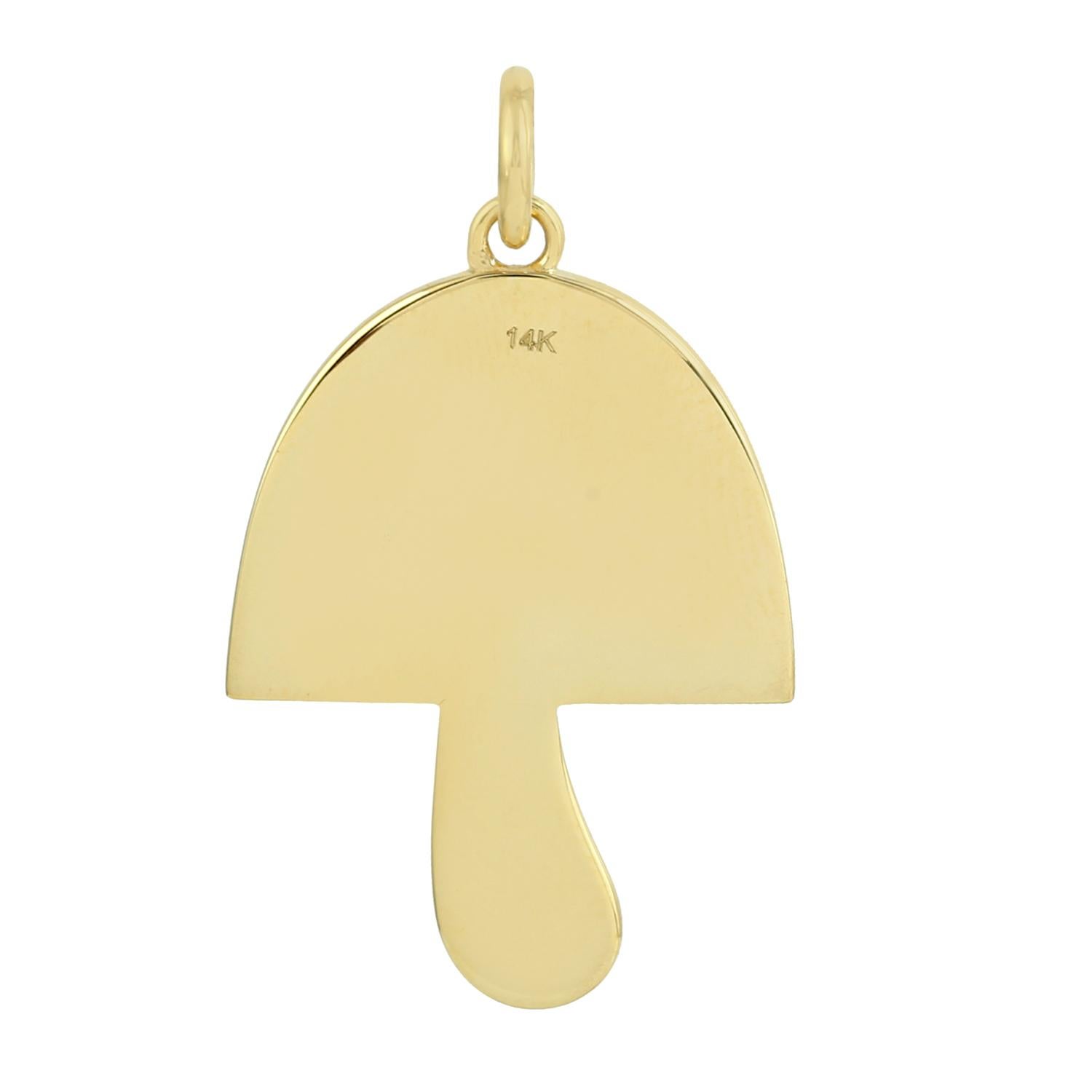 Taglio misto Ciondolo con smalto multi zaffiro e fungo in oro giallo 14k in vendita